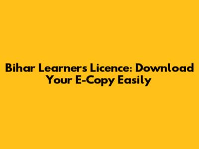 Bihar Learner's Licence: Download Your E-Copy Easily