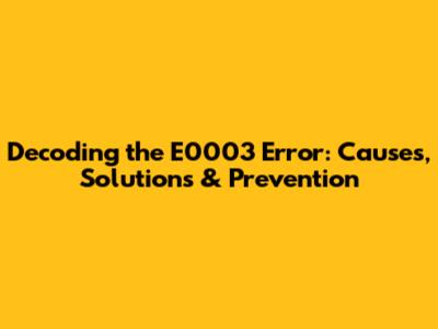 Decoding the E0003 Error: Causes, Solutions & Prevention