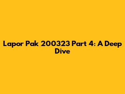 Lapor Pak 200323 Part 4: A Deep Dive